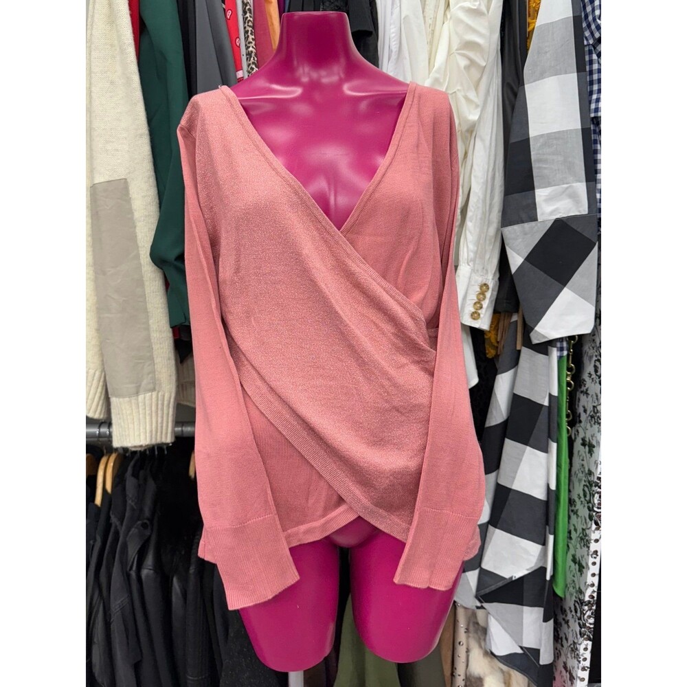 NWT NY&Co Pink two tone V neck Knit Long Sleeve Sweater Wrap Top size Large